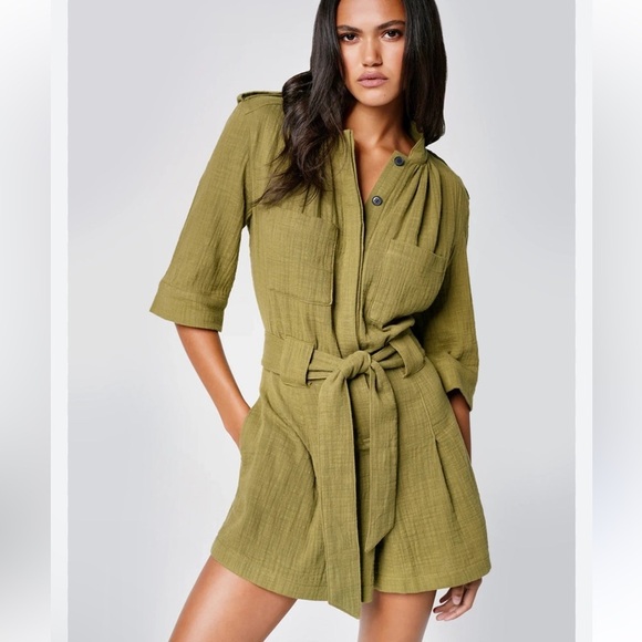 Smythe Cotton Gauze Utility Romper Army Green XL NWT Resort Vacation Beach - Picture 1 of 7